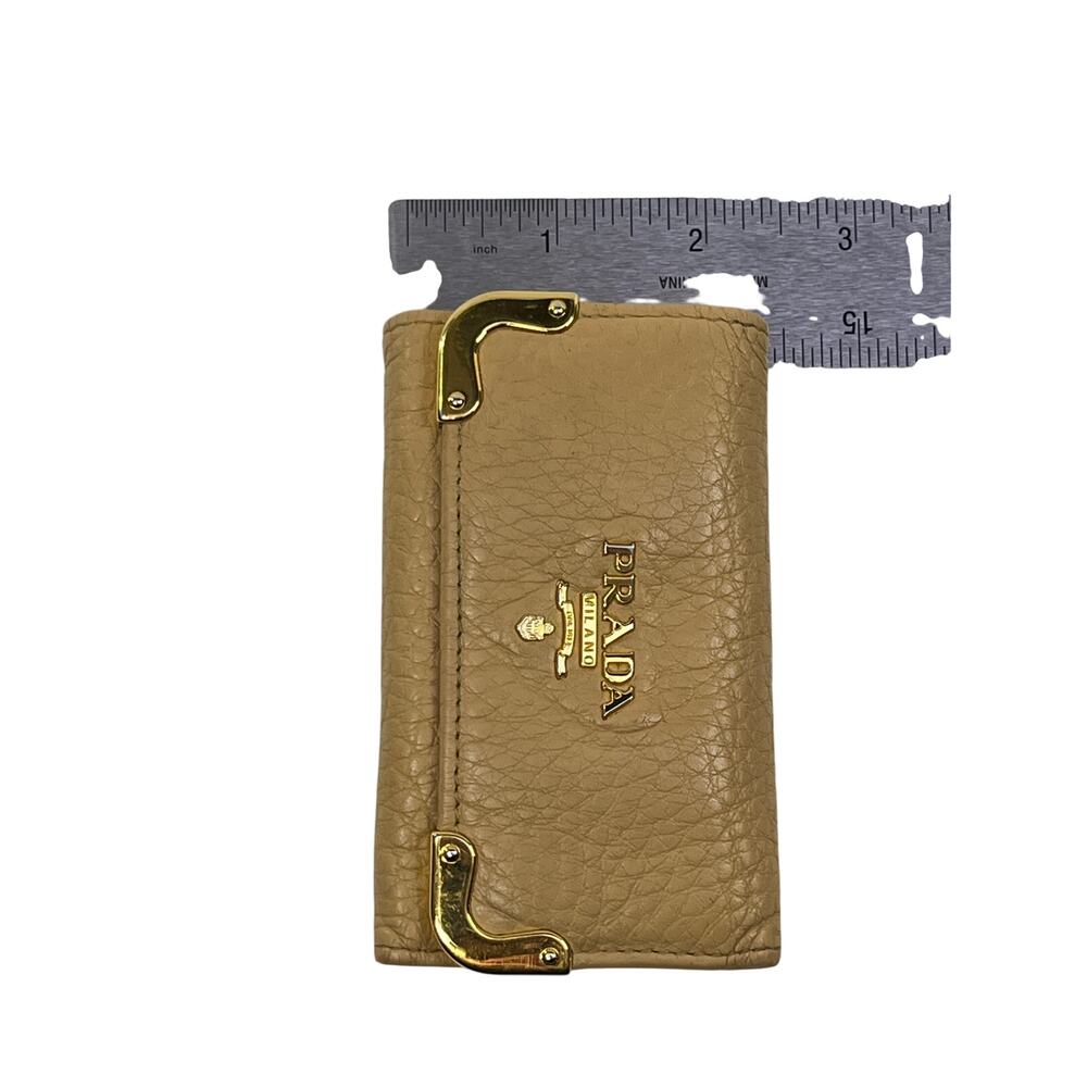 Prada Pebbled Leather 6 Key Holder Camel Tan Gold Corner Logo Case - Picture 13 of 14
